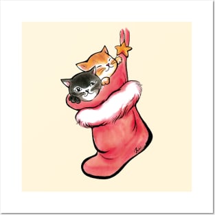 Xmas cats in socks Posters and Art